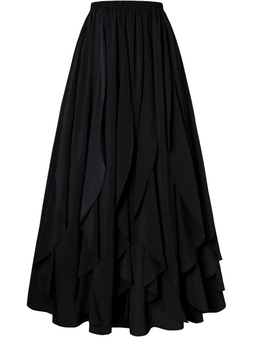 Women's Boho Renaissance High Waisted Ruffle Black Flowy Long Maxi Skirt